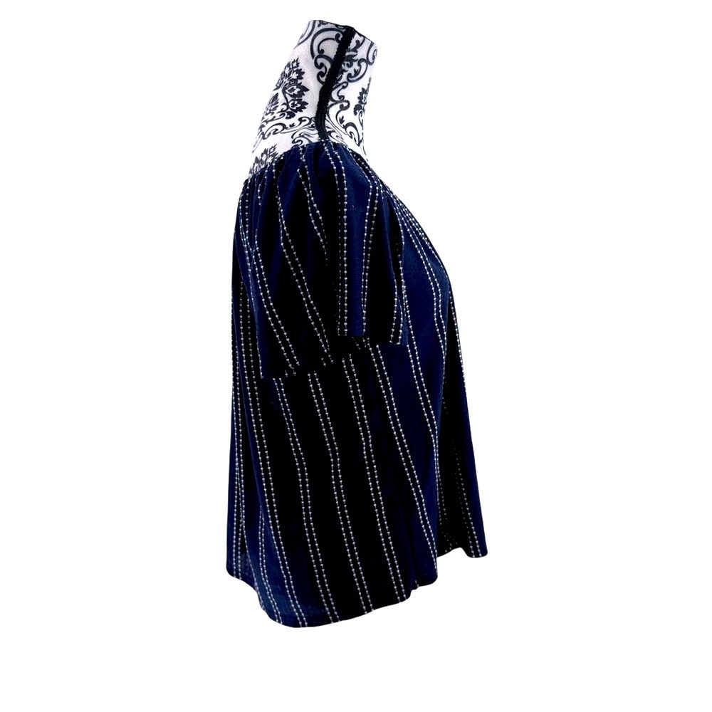 W5 Navy Blue & White Off-Shoulder Babydoll Peasant Boho Festival Blouse, L - Picture 5 of 12